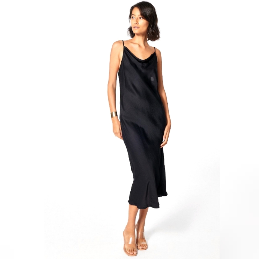 Young Fabulous & Broke Evie Satin Slip Dress in Black Satin NWT LBD